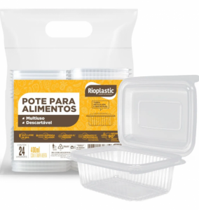 RIOPLASTIC - POTE RETANGULAR 400ML TAMPA ARTICULADA - CX.12X24UN