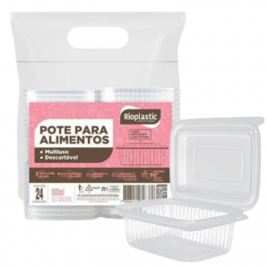 RIOPLASTIC - POTE RETANGULAR 1000ML TAMPA ARTICULADA - CX.06X24UN