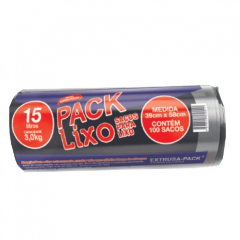 PACK LIXO 015 LITROS PRETO 39X58 FD 10X100 UN