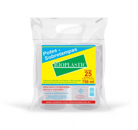 RIOPLASTIC - KIT POTE REDONDO COM SOBRETAMPA  750ML - CX.20X25UN