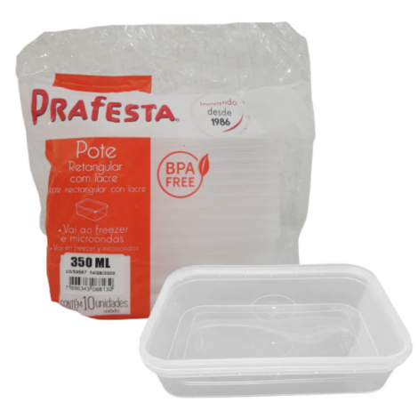 PRAFESTA - POTE 0350ML RETANGULAR PP C/TAMPA LACRE (8813) - CX.20X10UN