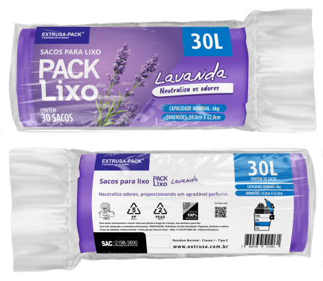 PACK LIXO LAVANDA 030 LITROS 59X62 RL 30 UN