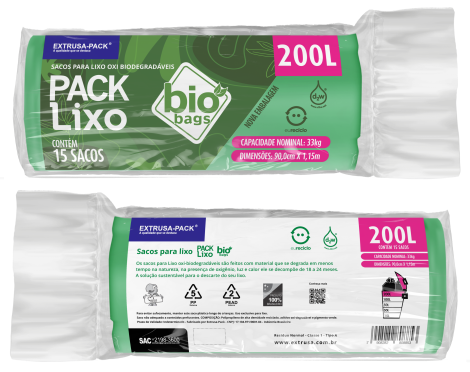 PACK LIXO BIOBAGS 200 LITROS VERDE 95X115 RL 15 UN