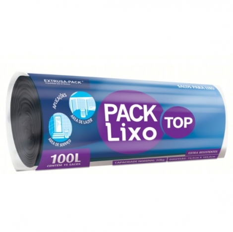 PACK LIXO TOP 100 LITROS PRETO 75X105 FD 10X15 UN