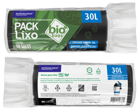 PACK LIXO BIOBAGS 030 LITROS PRETO 59X62 FD 10X30 UN